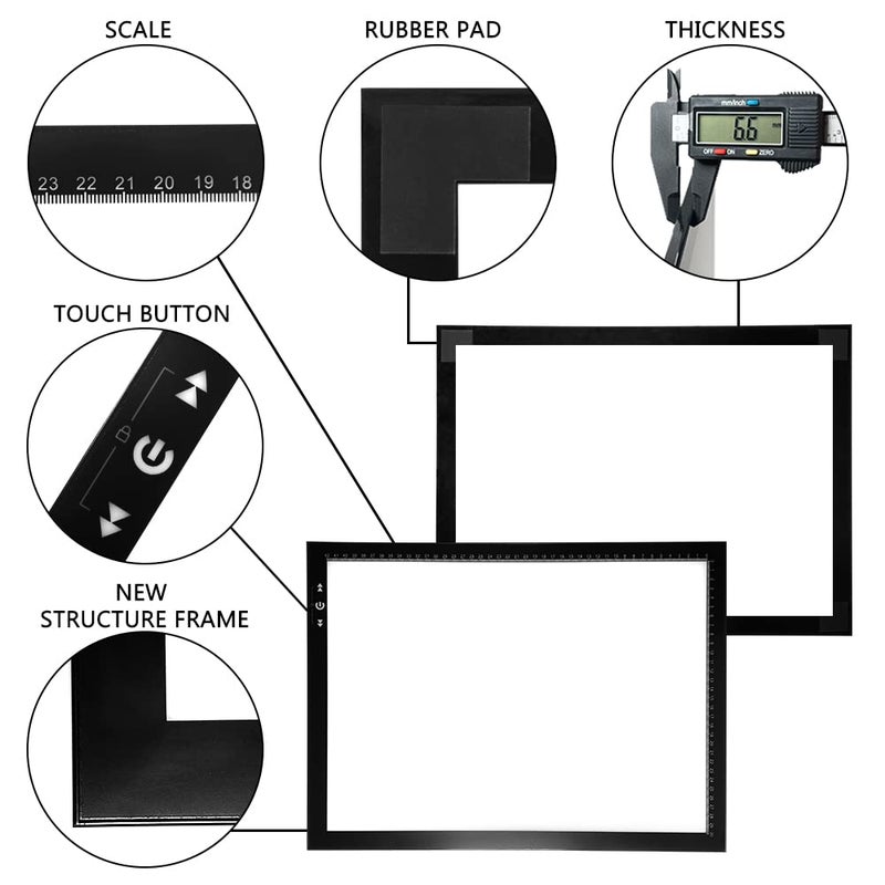 HSK A3 Artist tracing Light Box Copy Table, 12V1A Adapter Power Dimmerable 6000 Lux Lock Button Artcraft Light Pad for Tatto Drawing, Sketching, Animation,Diamond Painting - Image 3